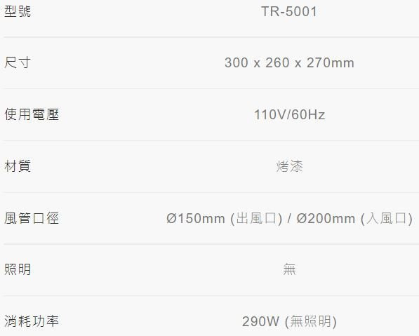 【日成】莊頭北.中繼馬達.同步加壓排風扇 TR-5001 
