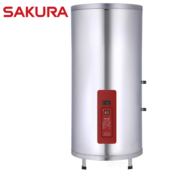 櫻花牌 EH5010M6 50加侖落地型儲熱式電熱水器,不鏽鋼內膽與紅色控制面板去背產品外觀圖。