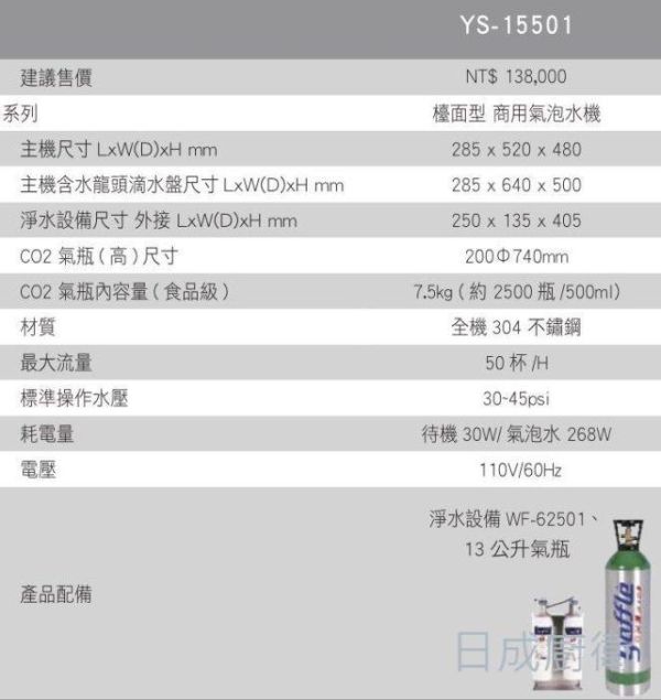 【日成】日本yaffle亞爾浦 YS-15501 檯面型.商用氣泡水機 桃園廚具,日成,日成廚衛生活館,日成廚具,廚具店,日本,氣泡水機,五星級設備,亞爾浦,甜甜價