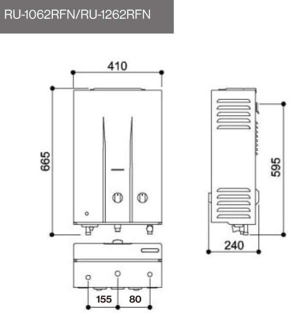 RU-1062RFN熱水器-林內-屋外-10公升-10L-環保無氧銅製水箱-旋鈕式水量調節-防空燒安全裝置-連續使用20分鐘安全裝置-尺寸