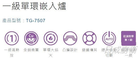【日成】莊頭北.嵌入式瓦斯爐 TG-7507 一級能效 