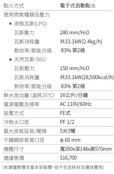 【日成】櫻花牌16L智能恆溫強排型熱水器 DH-1605 