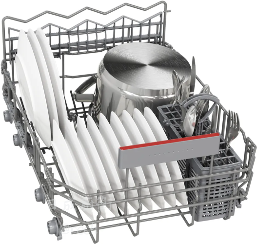 SPS4IMW00X-洗碗機-BOSCH-獨立式-Auto全自動洗程-加強烘乾- 3rd drawer搭配上層碗籃三段高度調節-白色-刀叉筷匙籃外觀