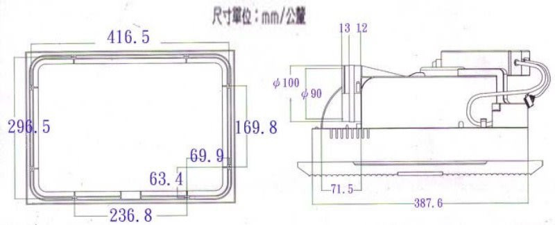 JY-9999換氣扇-中一-三晰-線控型-八合一-多功能-浴室乾燥機-負離子殺菌-尺寸