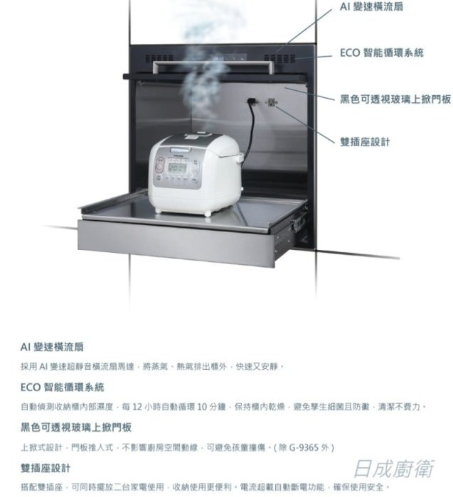 G-931003電器收納櫃-Best-抽中抽-美觀收納好方便-強力抽風扇-上掀門省空間-AI變速超靜音橫翼渦扇馬達-ECO設計-功能特色