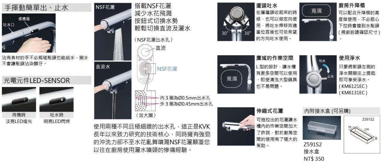 KM6101EC-5水龍頭-KVK-日本-日本進口-廚房-伸縮-NSF花灑-節能把手-使用龍頭