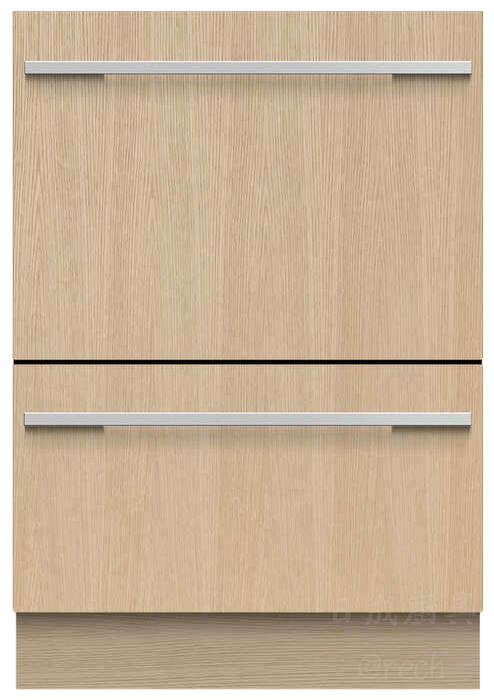 菲雪品克設計師系列 DD60DTX6HI1 雙層加高款洗碗機，全嵌式木質門板外觀展示。