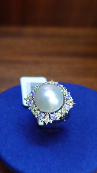 天然澳白珍珠彩寶戒指 13-13.5mm 