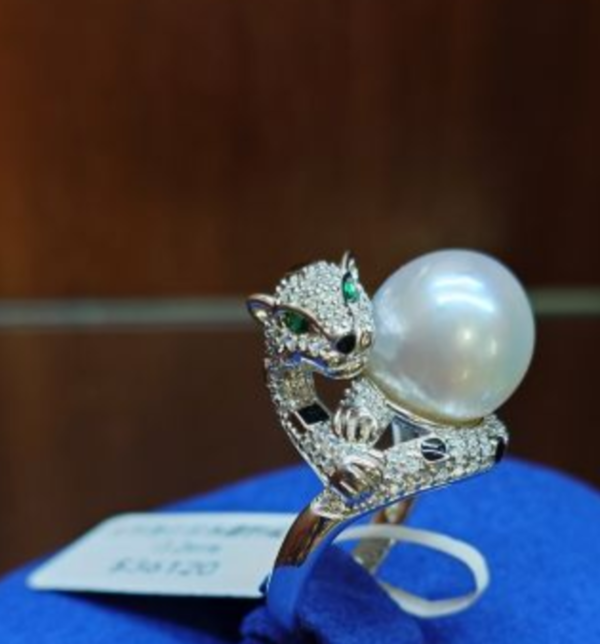 天然澳白珍珠鑽豹戒指 (13.2mm) 