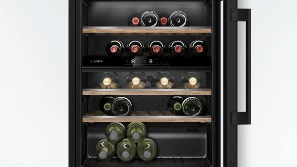 【 BOSCH 博西】KUW21AHG0  雙層控溫 嵌入式酒櫃 BOSCH 博西,KUW21AHG0,雙層控溫 嵌入式酒櫃,精緻飲品收納,俐落質感設計,飲品保存取用更便利,金亞家電