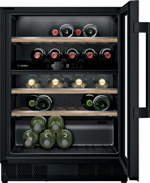【 BOSCH 博西】KUW21AHG0  雙層控溫 嵌入式酒櫃 BOSCH 博西,KUW21AHG0,雙層控溫 嵌入式酒櫃,精緻飲品收納,俐落質感設計,飲品保存取用更便利,金亞家電