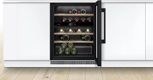 【 BOSCH 博西】KUW21AHG0  雙層控溫 嵌入式酒櫃 BOSCH 博西,KUW21AHG0,雙層控溫 嵌入式酒櫃,精緻飲品收納,俐落質感設計,飲品保存取用更便利,金亞家電