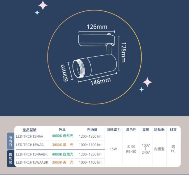 查爾斯變焦軌道燈-15W 