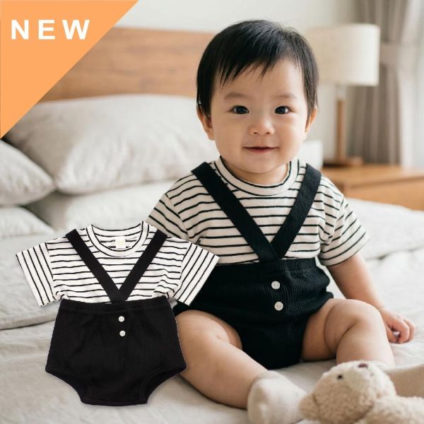 純棉吊帶褲T恤套裝 純棉吊帶褲T恤套裝,寶寶套裝,嬰兒服飾,純棉童裝,純棉吊帶褲,條紋T恤,環保印染,男寶寶衣服,寶寶純棉服飾