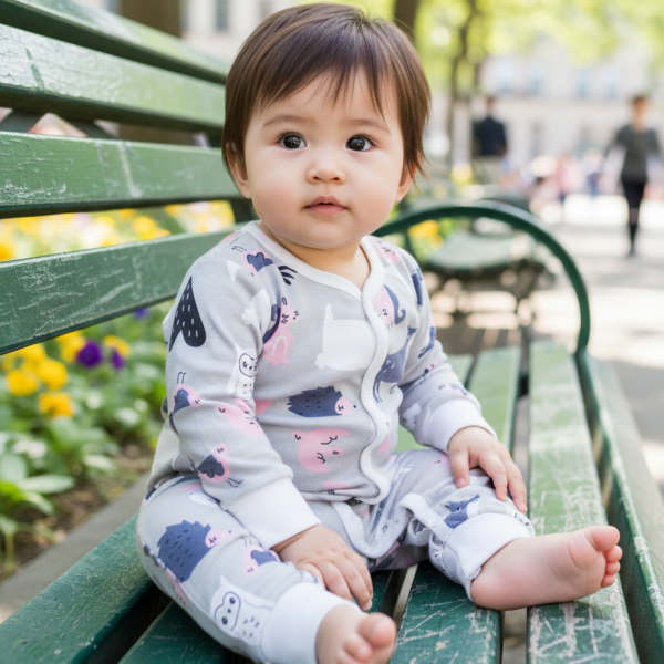 純棉排扣式長袖連身衣-愛心貓頭鷹 秋冬寶寶衣,寶寶保暖衣,嬰兒長袖連身衣,有機棉寶寶衣,新生兒厚棉服,嬰兒外出服,秋冬嬰兒服飾,台灣製嬰兒衣,保暖和尚服