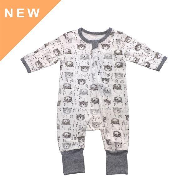 有機棉雙拉鍊長袖連身衣-大頭熊 秋冬寶寶衣,寶寶保暖衣,嬰兒長袖連身衣,有機棉寶寶衣,新生兒厚棉服,嬰兒外出服,秋冬嬰兒服飾,台灣製嬰兒衣,保暖和尚服