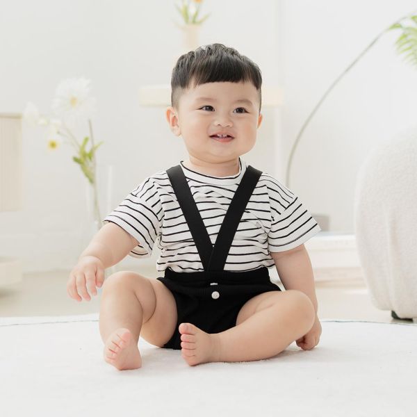 純棉吊帶褲T恤套裝 純棉吊帶褲T恤套裝,寶寶套裝,嬰兒服飾,純棉童裝,純棉吊帶褲,條紋T恤,環保印染,男寶寶衣服,寶寶純棉服飾