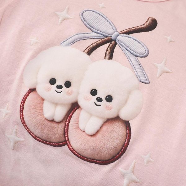 有機棉短袖連身衣-櫻桃貴賓狗 有機棉短袖連身衣,有機棉包屁衣,寶寶連身衣,嬰兒有機棉衣服,台灣製童裝,環保印染包屁衣,櫻桃貴賓狗