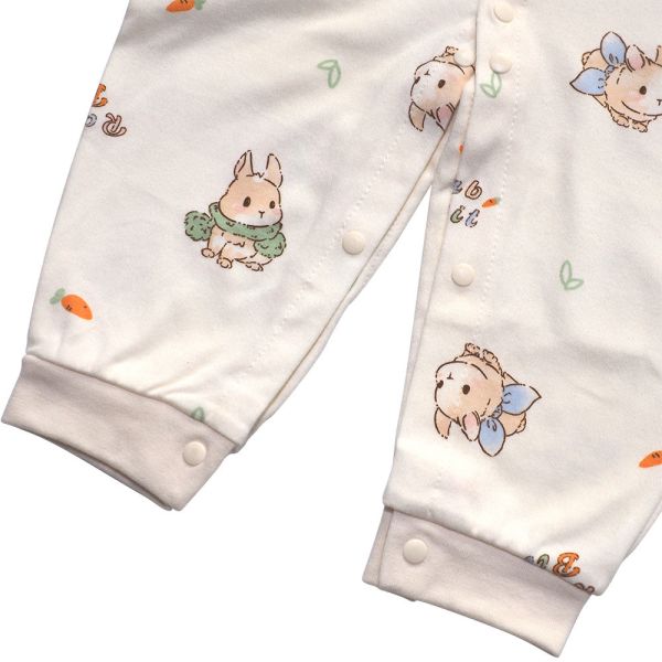 有機棉排扣式長袖連身衣-圍巾小兔 有機棉連身衣,GOTS有機棉,台灣製嬰兒服,低敏童裝,新生兒有機棉,無毒嬰幼兒服飾,有機棉兔裝,嬰兒有機棉衣物