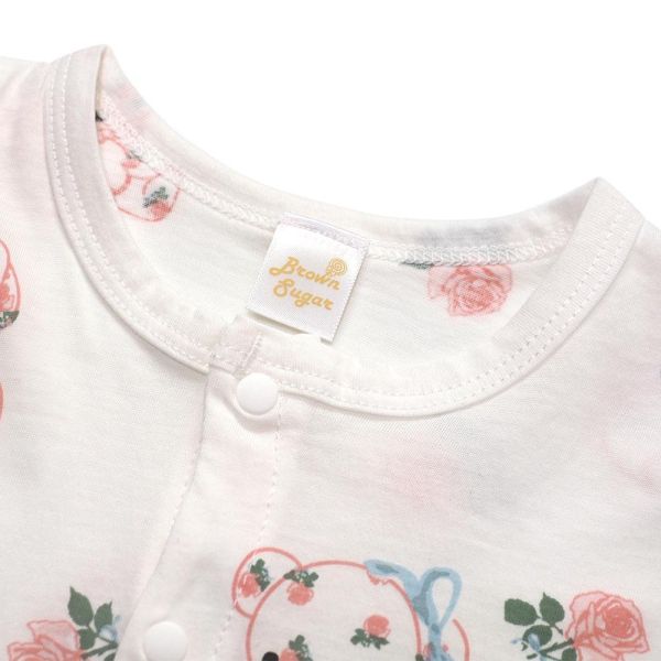 竹纖維短袖連身衣-花朵小熊 竹纖維連身衣,嬰兒短袖連身衣,台灣製童裝,竹纖維童裝,包屁衣推薦,親膚嬰兒服,吸濕排汗童裝,環保印染,夏季連身衣,花朵小熊