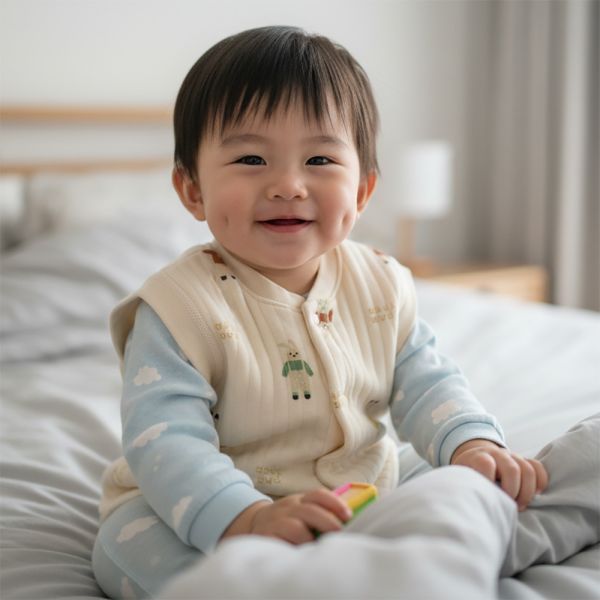 有機棉鋪棉背心-兔兔先生 秋冬寶寶衣,寶寶保暖衣,嬰兒長袖連身衣,有機棉寶寶衣,新生兒厚棉服,嬰兒外出服,秋冬嬰兒服飾,台灣製嬰兒衣,保暖和尚服