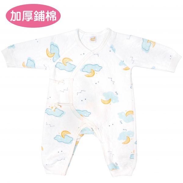 新生兒有機棉鋪棉和尚服-月亮雲朵 台灣製寶寶衣,冬天寶寶衣,保暖寶寶衣,嬰兒服,新生兒服飾,加厚寶寶衣,有機棉,純天然