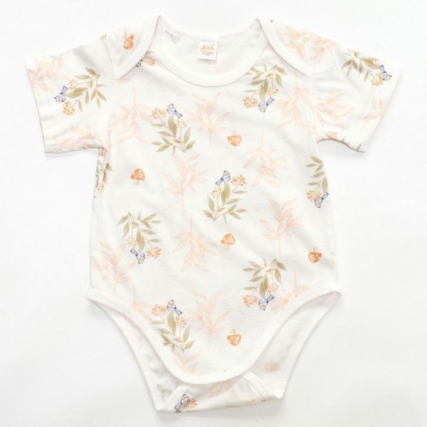 薄棉短袖包屁衣-蘑菇青鳥 包屁衣,純棉包屁衣,蘑菇青鳥包屁衣,台灣製童裝,環保印染,嬰兒棉質衣物,透氣嬰兒服