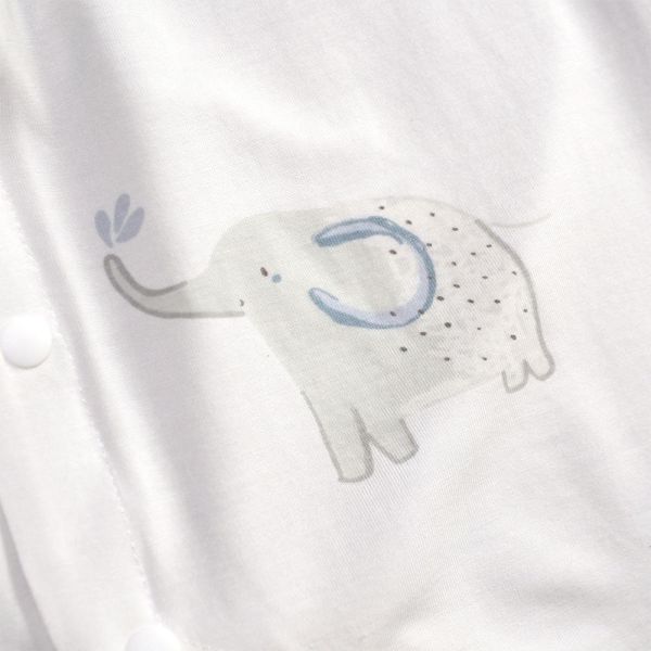 竹纖維短袖連身衣-噴水大象 竹纖維連身衣,嬰兒短袖包屁衣,台灣製童裝,竹纖維童裝,親膚包屁衣,嬰兒夏季服飾,排汗連身衣,環保印染童裝