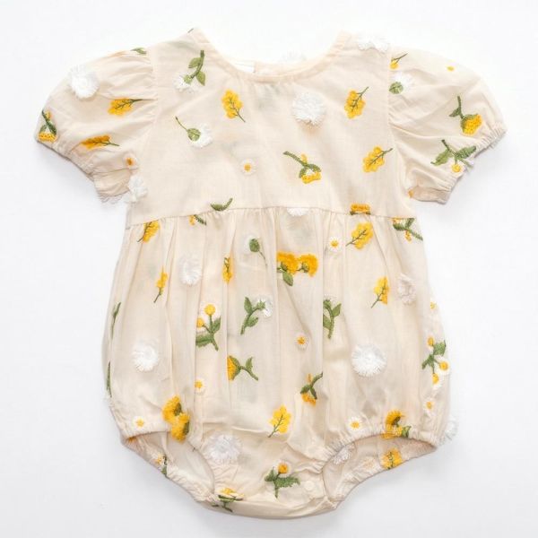 純棉包屁衣-刺繡花朵 刺繡包屁衣,花朵包屁衣,女寶寶包屁衣,台灣製童裝,純棉包屁衣,環保印染,嬰兒公主服