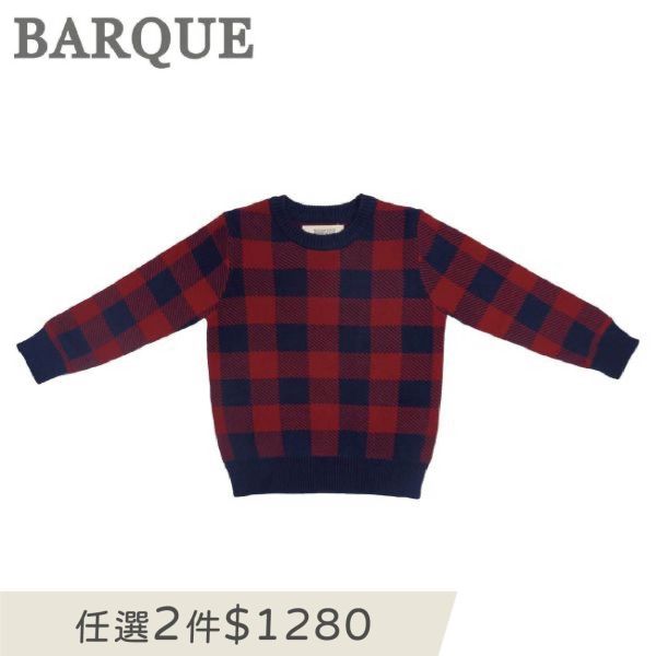 Buffalo Check Sweater - Red BARQUE,針織衫,嬰兒針織,幼兒針織,針織衣,毛衣,保暖上衣