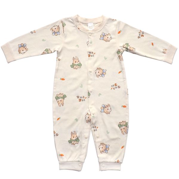 有機棉排扣式長袖連身衣-圍巾小兔 有機棉連身衣,GOTS有機棉,台灣製嬰兒服,低敏童裝,新生兒有機棉,無毒嬰幼兒服飾,有機棉兔裝,嬰兒有機棉衣物