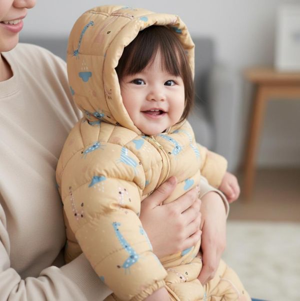 嬰兒羽絨棉連身衣-長頸鹿 嬰兒連身衣,保暖連身衣,嬰兒羽絨棉,長頸鹿童裝,冬季嬰兒服飾,無毒童裝,防風包屁衣,連帽連身衣,寶寶冬裝