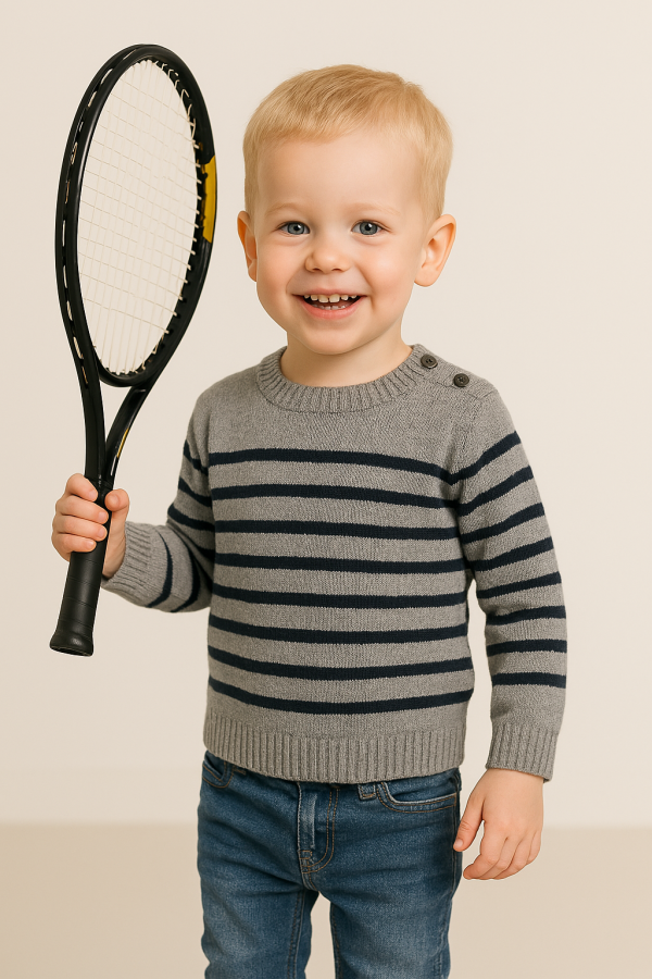 Breton Stripe Sweater - Gray&Blue BARQUE,針織衫,嬰兒針織,幼兒針織,針織衣,毛衣,保暖上衣