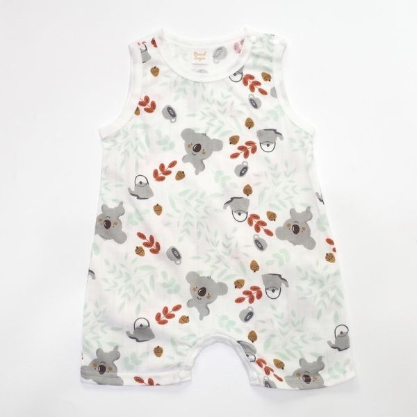 竹節棉無袖連身衣-可愛無尾熊 竹節棉連身衣,嬰兒包屁衣,100%純棉,MIT童裝,無袖連身衣,環保印染,寶寶衣服,夏日童裝,台灣製童裝