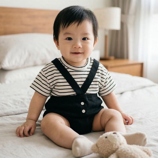 純棉吊帶褲T恤套裝 純棉吊帶褲T恤套裝,寶寶套裝,嬰兒服飾,純棉童裝,純棉吊帶褲,條紋T恤,環保印染,男寶寶衣服,寶寶純棉服飾