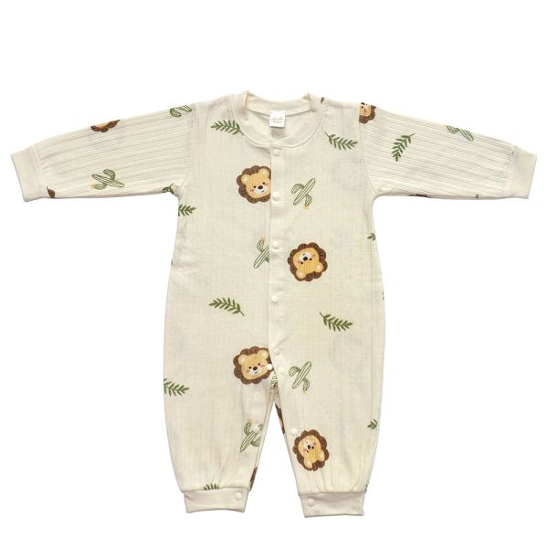 有機棉緹花連身衣-綠洲獅子 有機棉,秋冬寶寶衣,寶寶睡衣,一件式,嬰兒睡衣,台灣製造敏感肌衣服,透氣衣物,天然有機棉