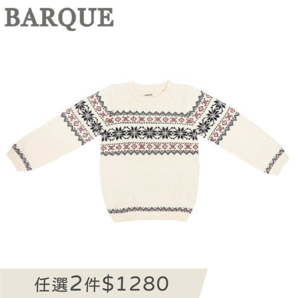 Fair Isle Sweater - White BARQUE,針織衫,嬰兒針織,幼兒針織,針織衣,毛衣,保暖上衣