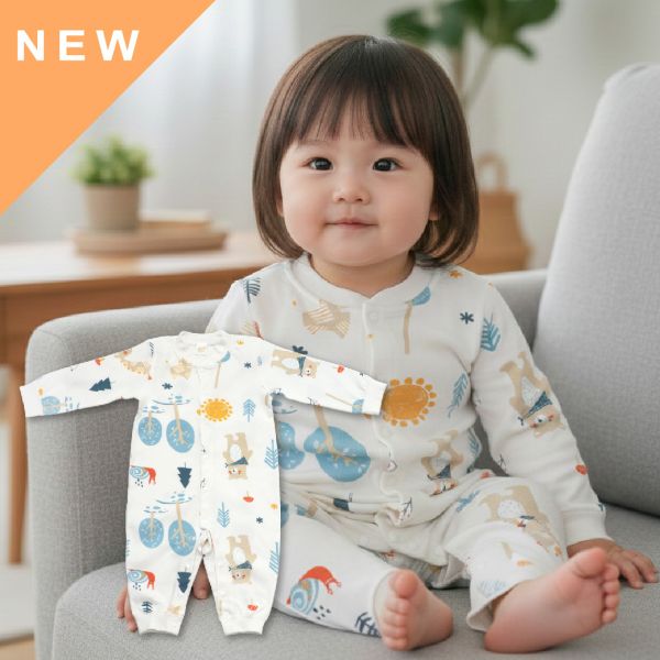 有機棉排扣式長袖連身衣-森林小熊 有機棉嬰兒服,寶寶連身衣推薦,台灣製童裝,新生兒連身裝,排釦連身衣,有機棉睡衣,森林系童裝,嬰兒親膚衣服,無毒童裝品牌,彌月禮盒推薦,幼兒有機棉質長袖,寶寶包屁衣
