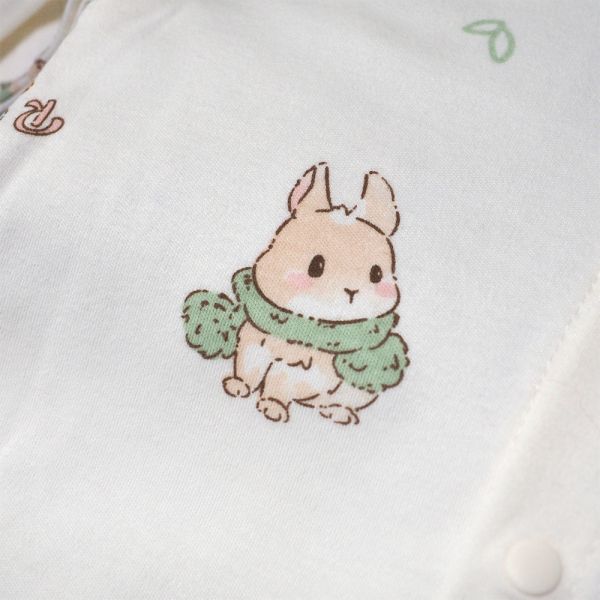 有機棉排扣式長袖連身衣-圍巾小兔 有機棉連身衣,GOTS有機棉,台灣製嬰兒服,低敏童裝,新生兒有機棉,無毒嬰幼兒服飾,有機棉兔裝,嬰兒有機棉衣物