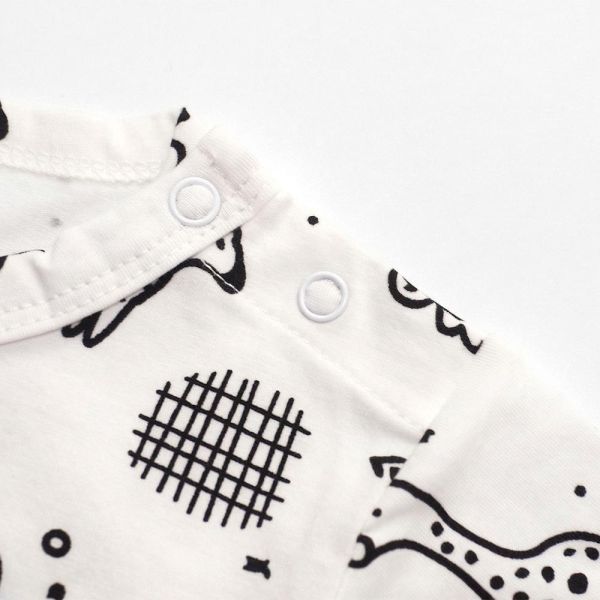 薄棉短袖連身衣-塗鴉動物 薄棉短袖連身衣,紅蘿蔔小兔,100%純棉,台灣製童裝,環保印染,嬰兒棉質衣物,透氣連身衣,寶寶夏日服飾