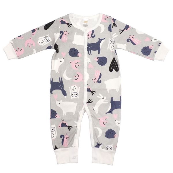 純棉排扣式長袖連身衣-愛心貓頭鷹 秋冬寶寶衣,寶寶保暖衣,嬰兒長袖連身衣,有機棉寶寶衣,新生兒厚棉服,嬰兒外出服,秋冬嬰兒服飾,台灣製嬰兒衣,保暖和尚服