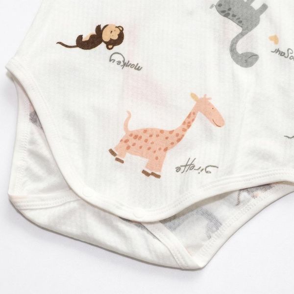 竹節棉短袖包屁衣-動物園 竹節棉包屁衣,竹纖維童裝,台灣製包屁衣,涼感嬰兒服,抗菌包屁衣,環保印染,動物園包屁衣