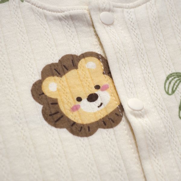 有機棉緹花連身衣-綠洲獅子 有機棉,秋冬寶寶衣,寶寶睡衣,一件式,嬰兒睡衣,台灣製造敏感肌衣服,透氣衣物,天然有機棉