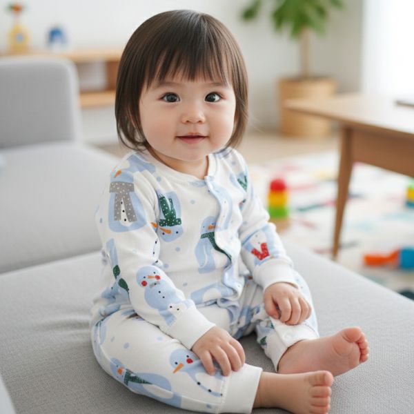 有機棉連身衣-雪人 有機棉,秋冬寶寶衣,寶寶睡衣,一件式,嬰兒睡衣,台灣製造敏感肌衣服,透氣衣物,天然有機棉