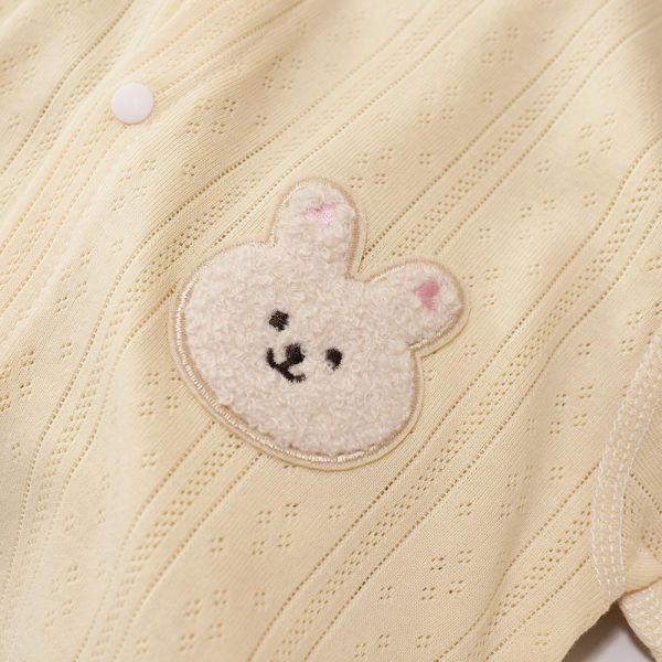 有機棉短袖連身衣-可愛小兔(米) 有機棉短袖連身衣,可愛小兔,100%有機棉,台灣製童裝,環保印染,嬰兒親膚衣物,包屁衣,寶寶外出服