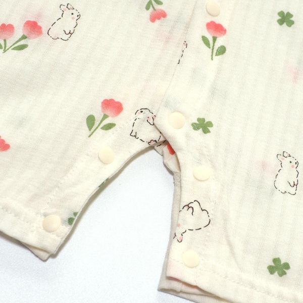 薄棉短袖連身衣-兔兔小花 薄棉連身衣,嬰兒包屁衣,100%純棉,MIT童裝,兔兔小花,短袖連身衣,環保印染,寶寶衣服,夏日童裝,台灣製童裝