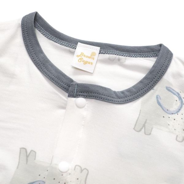 竹纖維短袖連身衣-噴水大象 竹纖維連身衣,嬰兒短袖包屁衣,台灣製童裝,竹纖維童裝,親膚包屁衣,嬰兒夏季服飾,排汗連身衣,環保印染童裝