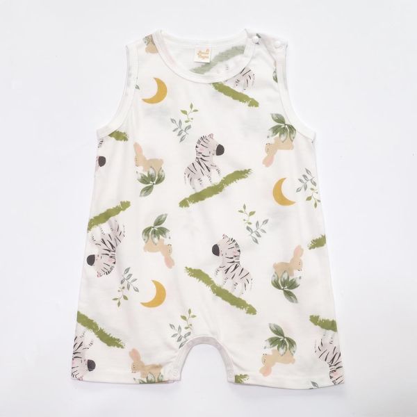 竹節棉無袖連身衣-斑馬小兔 竹節棉連身衣,嬰兒包屁衣,100%純棉,MIT童裝,斑馬小兔,無袖連身衣,環保印染,寶寶衣服,夏日童裝,台灣製童裝