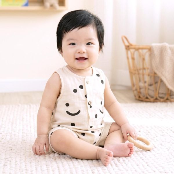 有機棉無袖連身衣-點點塗鴉 有機棉,嬰兒連身衣,寶寶衣服,無袖連身衣,台灣製童裝,有機棉童裝,環保印染,親膚材質,嬰幼兒服飾,有機棉連身衣