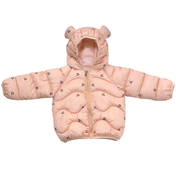 嬰兒羽絨外套-櫻桃 嬰兒羽絨外套, 寶寶防寒衣, 櫻桃童裝, 環保羽絨棉, 兒童保暖外套, 女嬰冬季服飾, 輕量羽絨棉外套, 嬰兒連帽外套, 嬰幼兒禦寒, 幼童出遊外套, 越南製童裝, 粉色童裝推薦, 寶寶保暖穿搭